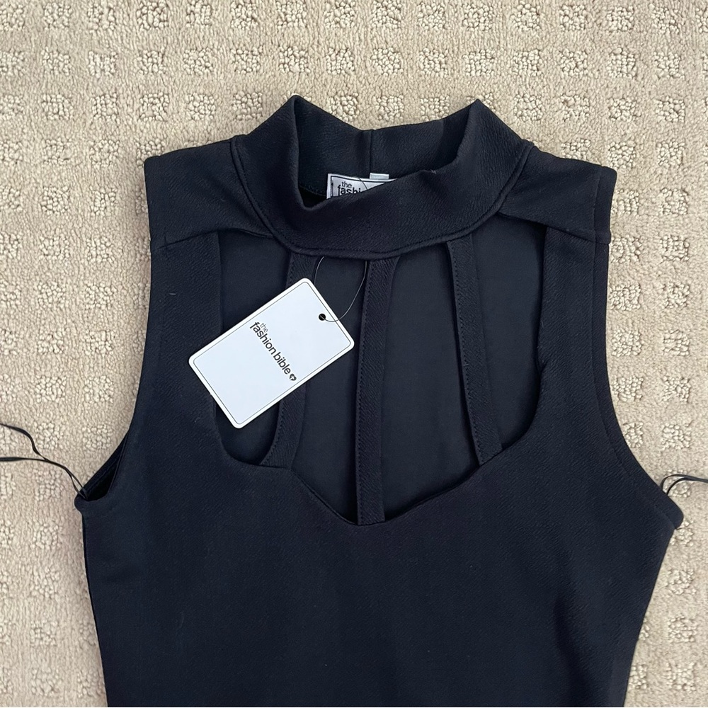 The Fashion Bible black caged neck bodycon midi dress